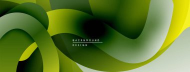 Soyut sıvı şekilleri, gradyanlar, yeşil, sarı renkler. Arka planlar ve sunumlar için modern tasarım öğesi. Düz eğriler dinamik bileşim oluşturur.
