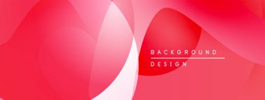 Soyut kırmızı arkaplan. Üst üste binen şekiller dinamik görsel efekt yaratır. Metin elemanları mevcut olan minimalist tasarım.