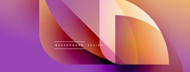 Soyut gradyan şekiller çakışıyor, dinamik görsel etki yaratıyor. Mor, turuncu renkler kompozisyona hakim. Minimalist tasarım metin ögesini içerir.