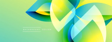 Soyut canlı tasarım, yarı saydam şekillerle örtüşen özellikler. Renkler karışır, dinamik görsel efekt yaratır. Açık yeşil arkaplan bileşimi arttırır.