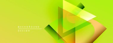 Soyut geometrik şekiller örtüşüyor, parlak sarı, turuncu renkler yaratıyor. Modern tasarım elementleri yenilik ve enerji öneriyor.