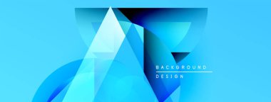 Soyut mavi tasarım, üst üste binen geometrik şekiller. Renkler derinlik yaratır, modern estetik. Metin arkaplan tasarımı okur.