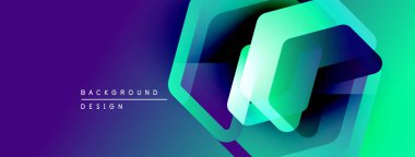 Soyut geometrik tasarım. Katmanlar, canlı mor ve yeşil renkler kullanarak derinlik yaratır. Modern, şık arkaplan ögesi.