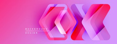 Canlı pembe arka plan katmanlı geometrik şekiller. Modern tasarım elementleri dinamik görsel doku oluşturur.