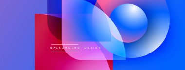 Soyut geometrik şekiller örtüşüyor, canlı renk eğimleri yaratıyor. Modern tasarım pürüzsüz geçişler içerir, mor, mavi, pembe renkler.