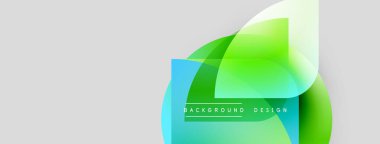 Soyut tasarım özellikleri üst üste binen renkli şekiller. Yeşil, mavi, açık renk modern görsel efekt yaratır. Metin arkaplan tasarımı okur.