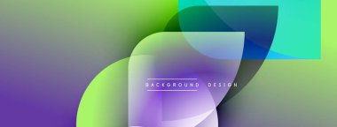 Soyut arkaplan örtüşen canlı şekiller içerir. Mor, yeşil, deniz mavisi renkleri düzgün bir şekilde modern görsel efekt oluşturur. Metin arkaplan tasarımı okur.