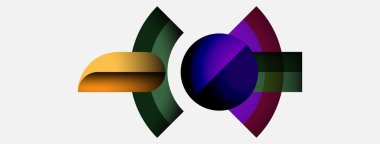 Soyut tasarım renkli örtüşen şekiller içerir. Gradyan renkler harmanlanarak dinamik görsel etki yaratır. Modern, minimalist estetik.