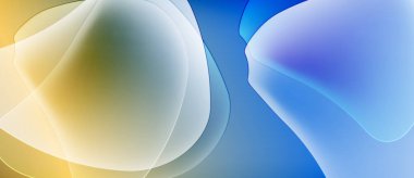 Soyut sıvı şekilleri harmanlayarak yumuşak renk geçişleri yaratır. Sarılar maviye dönüşür, hareket, ışık, dinginlik izlenimi verir. Düzen eğimleri kompozisyona hakim.