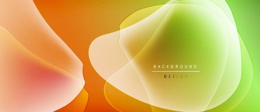 Soyut renkli arkaplan. Yumuşak gradyanlar turuncu, sarı ve yeşil renkleri harmanlarlar. Modern tasarım elementleri sıvı şekiller, görsel doku oluşturur.