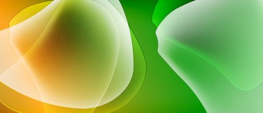 Soyut şekiller harmanlanır, canlı turuncu, yeşil renkler yaratır. Yumuşak eğimler akıcılığı, ışık etkileşimini gösterir. Minimalist tasarım, sakin duyguları çağrıştırır..