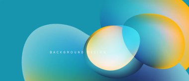 Soyut sıvı şekilleri kesişir. Renkler mavi, sarılar, portakallar. Modern tasarım hareketi, enerjiyi, basitliği çağrıştırıyor.