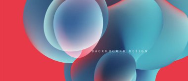 Soyut sıvı şekilleri kesişir. Canlı renkler harmanlanarak, dinamik görsel efekt yaratır. Kırmızı sol tarafa, mavi ortaya hakim. Modern tasarım ögesi.