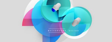 Soyut tasarım özellikleri üst üste binen renkli şekiller. Gradyan renkler harmanlanarak, dinamik görsel efekt yaratır. Mevcut en küçük metin.