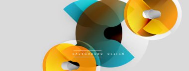 Soyut geometrik şekiller, canlı renkler, modern tasarım. Üst üste binen daireler arka planlar için uygun dinamik bileşim oluşturur.
