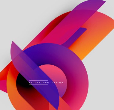 Soyut renkli şekiller örtüşüyor, dinamik eğimler yaratıyor. Canlı renkler harmanlanır ve modern tasarım elementini oluşturur. Yumuşak geçişler kompozisyona hakim..