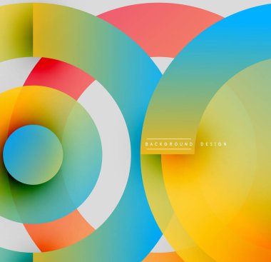 Soyut renkli çemberler dinamik görsel efektler yaratıyor. Parlak eğimler, hareket ve derinlik olduğunu gösteriyor. Modern tasarım ögesi.