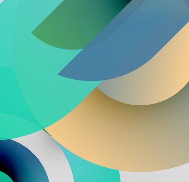 Soyut şekiller örtüşür, yumuşak eğimler yaratır. Renkler arasında deniz mavisi, altın, mavi, yeşil, siyah. Minimalist tasarım sakin bir atmosferi çağrıştırıyor.