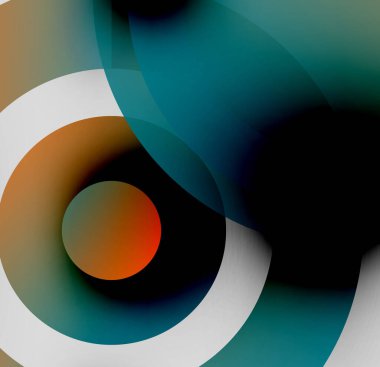 Soyut daireler örtüşür, canlı renk karışımları yaratır. Sıcak tonlarda karşıtlık serin gölgeler, dinamik görsel efekt oluşturur.