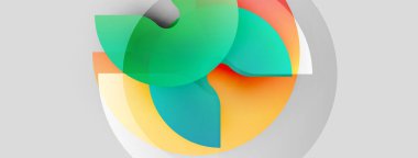 Soyut renkli şekiller örtüşür, dinamik görsel efekt yaratır. Yumuşak eğimler, dairesel kompozisyon, modern tasarım elementleri mevcut.