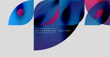 Soyut şekiller, canlı renkler, modern tasarım. Üst üste binen elementler dinamik bileşim yaratır. Arkaplan özellikleri metin etiketleri.