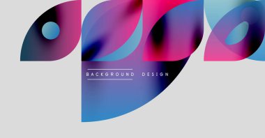 Soyut şekiller örtüşüyor, canlı renk değişimleri yaratıyor. Modern tasarım elementleri dinamik görsel deneyim önerir. Minimalist estetik.