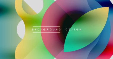 Soyut renkli çakışan daireler dinamik arkaplan oluşturur. Gradyan renkler harmanlanarak modern görsel kompozisyon oluşturur.
