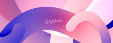 Soyut sıvı şekilleri örtüşür, canlı pembeler, morlar, maviler yaratır. Modern tasarım hareket, enerji ve derinlik öneriyor. Minimalist estetik.