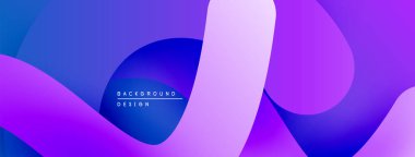Soyut sıvı şekilleri, canlı mor, mavi gradyanlar. Arka planlar ve sunumlar için modern tasarım öğesi. Düz eğriler dinamik bileşim oluşturur.