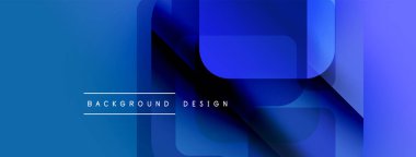 Soyut mavi arkaplan. Üst üste binen kareler modern tasarım yaratır. Dereceli gölgeler derinlik ve görsel ilgi sunar. Minimalist estetik.