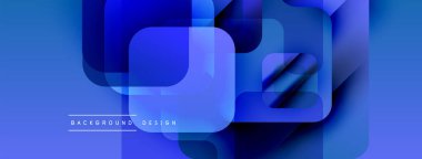 Soyut mavi tasarım katmanlı kareler, dikdörtgenler. Gradyan gölgeler modern, dinamik görsel efektler yaratır. Minimalist stil.