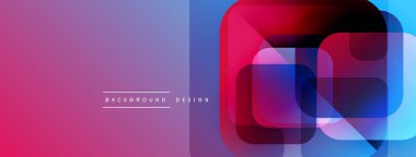 Soyut geometrik şekiller örtüşüyor, canlı renk eğimleri yaratıyor. Pembe, mor, mavi renkler dizaynda baskın. Modern, şık arkaplan.