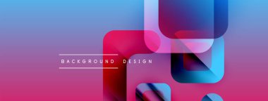 Soyut geometrik şekiller örtüşüyor, canlı pembe ve mavi renkler yaratıyor. Metin arka plan tasarımı okur. Modern, dinamik görsel kompozisyon.