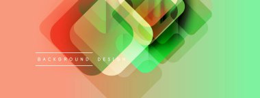 Soyut geometrik şekiller örtüşüyor, canlı renk eğimleri yaratıyor. Şeftali, yeşil renkler tasarımda baskın. Modern, minimalist estetik.