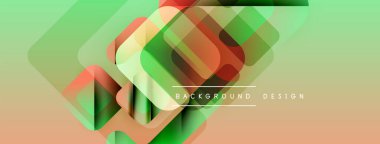 Soyut geometrik şekiller örtüşür, canlı bir gradyan arkaplan oluşturur. Yumuşak renkler düzgün harmanlanır, modern tasarım ögesi.