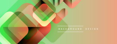 Soyut geometrik şekiller örtüşür, canlı bir gradyan arkaplan oluşturur. Modern tasarım katmanlı kareler, dikdörtgenler, renkler kullanır.