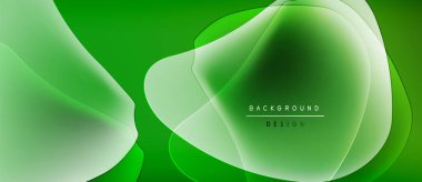 Soyut yeşil arkaplan. Üst üste binen sıvı şekilleri dinamik görsel doku oluşturur. Modern tasarım elementleri temiz estetik sunar.