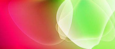 Soyut gradyanlar canlı pembe, turuncu ve yeşil renkleri harmanlarlar. Yumuşak şekiller örtüşür ve parlak bir etki yaratır. Yumuşak geçişler kompozisyona hakim..