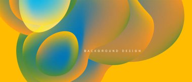 Soyut sıvı şekiller harmanlanarak canlı renk değişimleri yaratır. Sarı arkaplan, çağdaş tasarım elementi, akan formları vurgular.