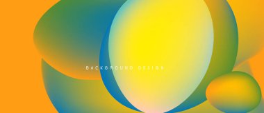 Soyut renkli tasarım. Üst üste binen daireler dinamik eğimler yaratır, turuncu, sarı, deniz mavisi renkleri kompozisyona hakim olur. Modern estetik.