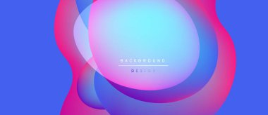 Soyut sıvı şekilleri kesişir. Canlı mavi, pembe, turkuaz renkler karışımı. Arkaplan ve sunumlar için modern tasarım ögesi.