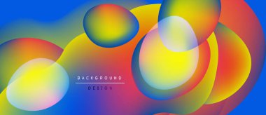 Canlı sıvı şekilleri örtüşür, renkli değişkenler yaratır. Arkaplanda metin arkaplan tasarımı var. Modern soyut kompozisyon.