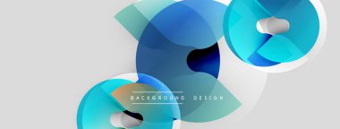 Soyut mavi şekiller üst üste binerek dinamik bileşim oluşturuyor. Açık gri arkaplan temiz karşıtlık sağlar. Modern tasarım elemanları.