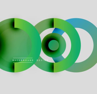 Soyut daireler üst üste biniyor, katmanlı yeşil, mavi gradyanlar yaratıyor. Minimalist tasarım metin arkaplanı, tasarım içerir. Modern estetik.