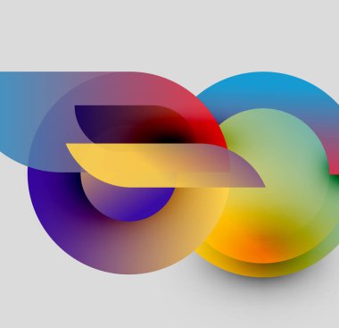 Soyut renkli tasarım. Üst üste binen daireler sonsuzluk sembolü oluşturur. Gradyan renkler harmanlanır, dinamik görsel kompozisyon oluşturur.