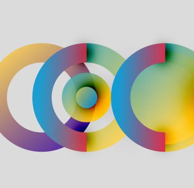 Renkli eş merkezli daireler çakışıyor, canlı gradyanlar yaratıyor. Soyut tasarım derinliği, uyumu ve görsel ilgiyi çağrıştırıyor. Modern estetik.