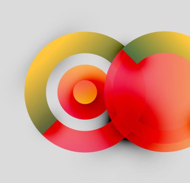 Soyut renkli daireler çakışıyor ve sonsuzluk sembolü oluşturuyor. Gradyan renkler harmanlanır ve dinamik görsel kompozisyon oluşturur. Yumuşak gölgeler derinliği arttırır.