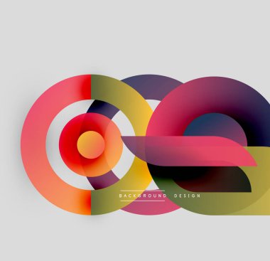 Soyut renkli çakışan daireler dinamik bileşim oluşturur. Eğilimli modern tasarım, canlı renkler, basit şekiller..