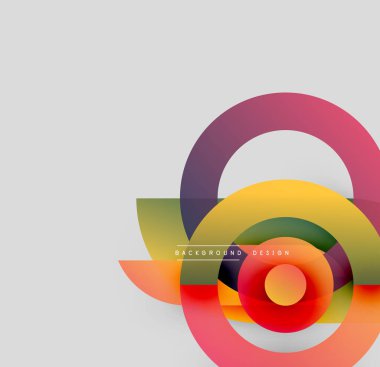 Soyut renkli çemberler çakışıyor. Modern tasarım elementleri dinamik görsel etki yaratır. Gradyan gölgeleri bileşimi güçlendirir.