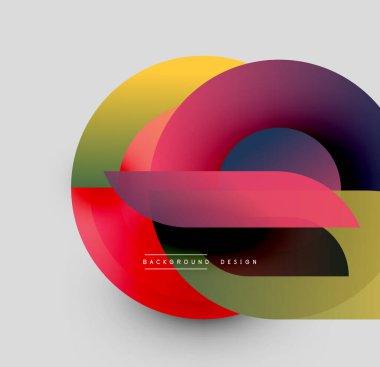 Soyut renkli daireler çakışıyor, dinamik görsel efekt yaratıyor. Modern tasarım elementleri pürüzsüz gradyanlar, canlı renkler sunar.